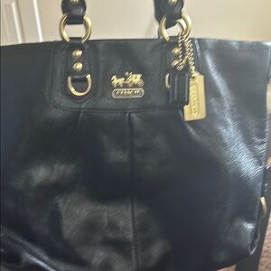 Coach Black Leather Shoulder Bag with Gold Accents